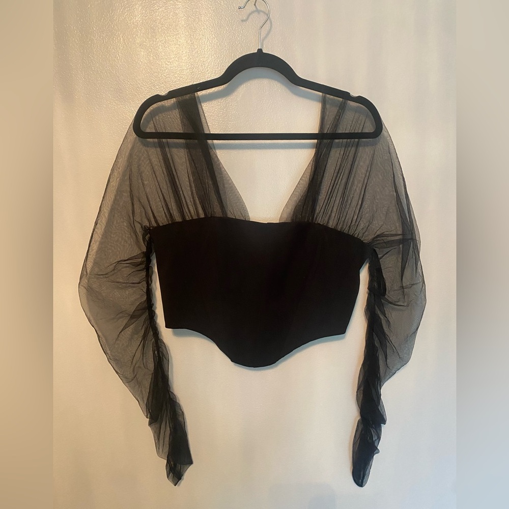 Windsor Corset Top with Mesh Sleeves